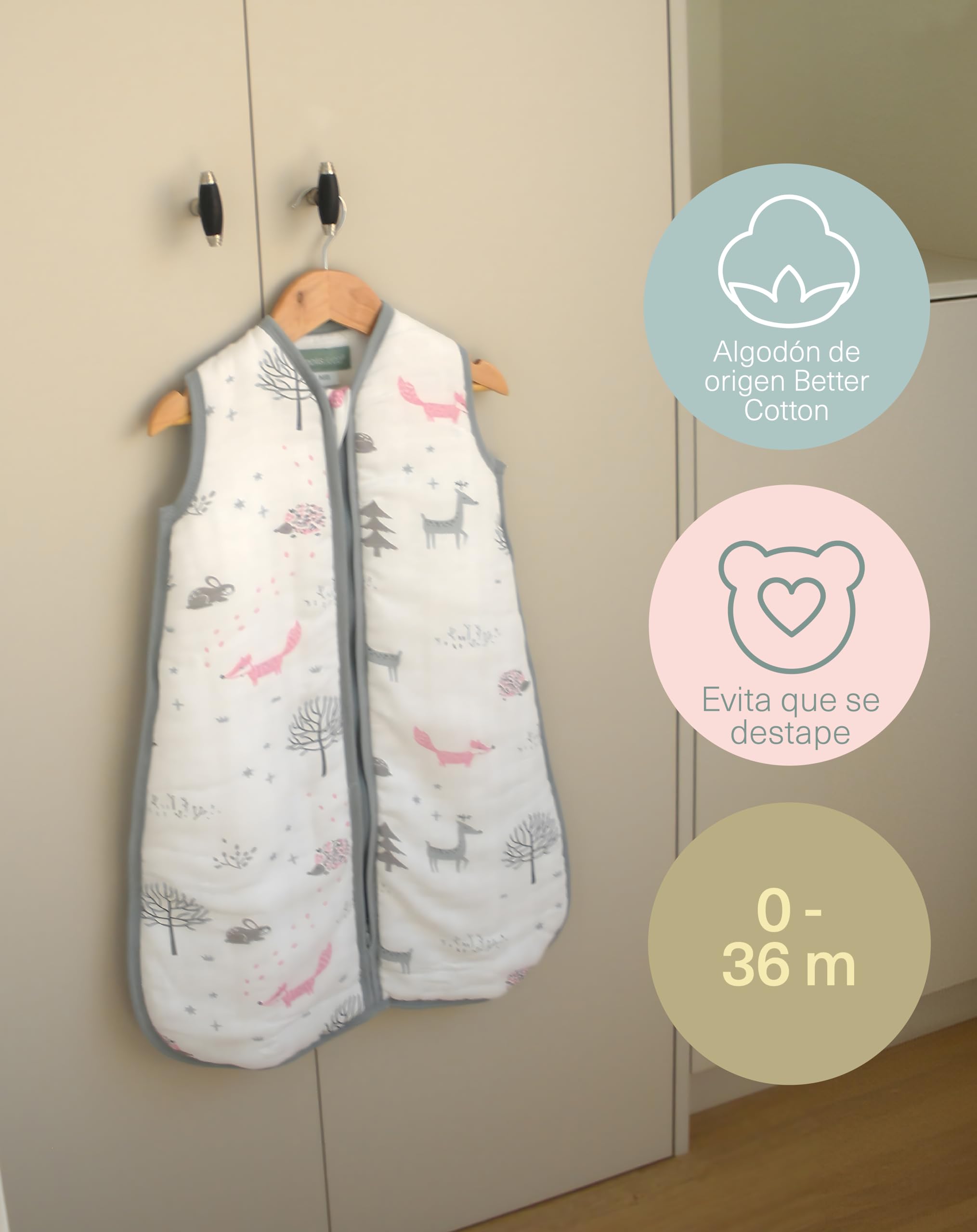 molis&co - Saco de Dormir para bebé 2.5 TOG - 60 cm (0 Meses) - Ideal para Invierno - Muselina Premium - Acolchado, Suave y Cálido - Forest