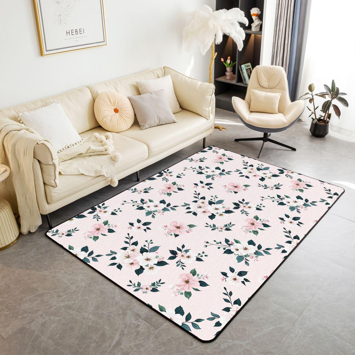 Homewish Urocze kwiaty dywaniki 150 x 200 cm - wiosenny różowy kwiatowy dywan do salonu dom wiejski botaniczny nie gubi włosia dywan boho kwiaty duże dywany