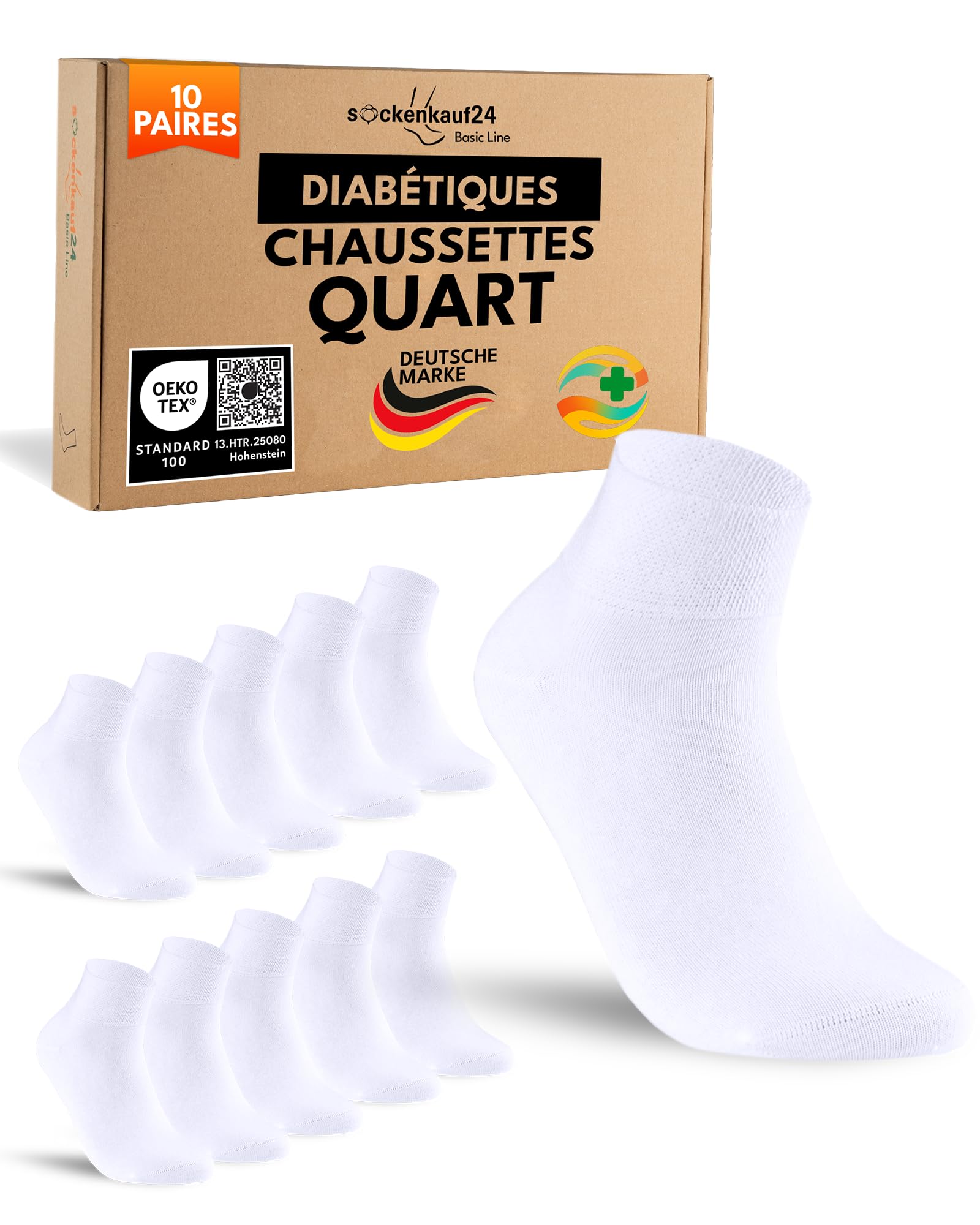 10 Paires Chaussettes Diabetiques Socquettes Basses Homme Femme Coton sans Elastique & sans Couture