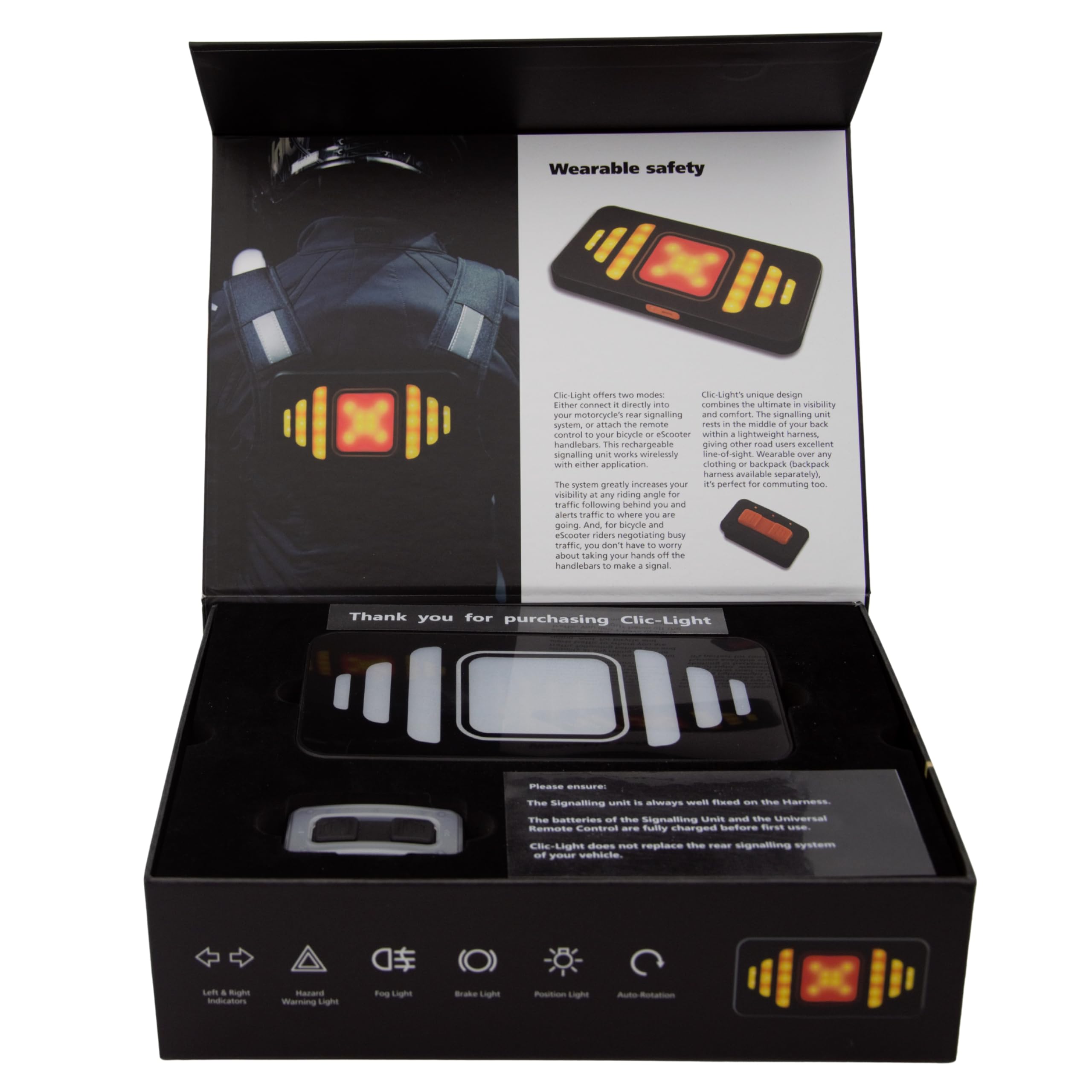 Clic-Light V2 – Clignotant Vélo LED avec Feu Arrière, Stop, Position et Détresse | Module de Signalisation Lumineux Intelligent Haute Visibilité 400m | Moto, Trottinette, Enfant et Adulte
