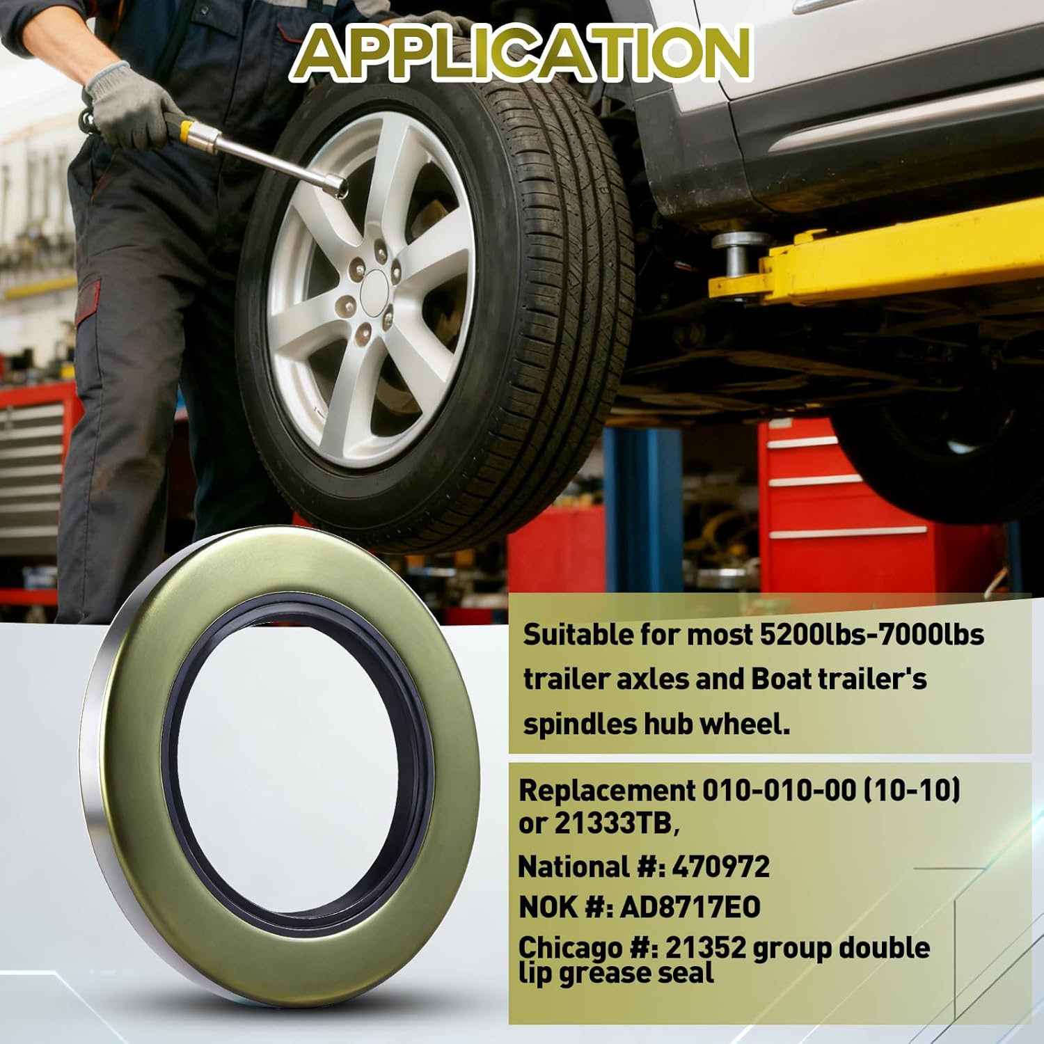 10Pack 2.125" ID x 3.376" OD Double Lip Grease Seal with 10 Cotter Pins for 5200-7000lb Trailer Axles Wheel Hub Assemblies, Replace for 10-10 21333TB #42 Spindles Dexter DL-2125-03 Bearing Grease Seal