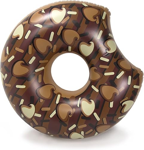 Miniatura 1 de SC Flotador de piscina de triple dona de chocolate de lujo, 40 pulgadas de diámetro