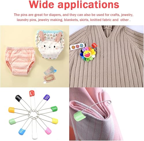 Miniatura 6 de 50 pasadores de seguridad de 2.126 in2.2 pulgadas para pañales, cabeza de plástico, acero inoxidable con cierres de bloqueo, pasadores de pañales