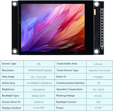 Hosyond 2.8 inch 240x320 IPS Capacitive Touch Screen SPI Serial ILI9341V Driver LCD Display Module for Arduino R3/Mega2560