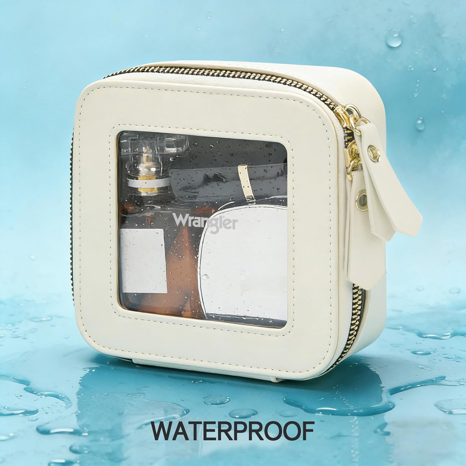 Montana West X Wrangler Clear Makeup Bag Travel Cosmetic Bag Portable Make Up Toiletry Organizer for Women Beige