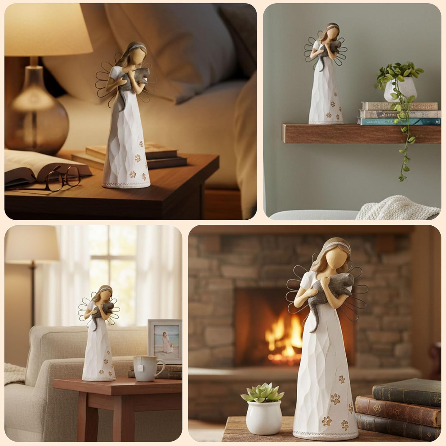 NAN ZAI NAN FANG Cat Angel Memorial Statue of Friendship Gift for Cat Lover Women 6.7" Pet Loss Sympathy Remembrance Bereavement Gifts Resin Sculpted Hand-Painted Figure