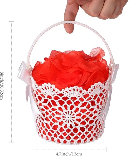 2 cestas blancas con asa de cesta de boda para niñas, 5.90 x 4.72 x 4.33 pulgadas (lazo de cinta de seda)