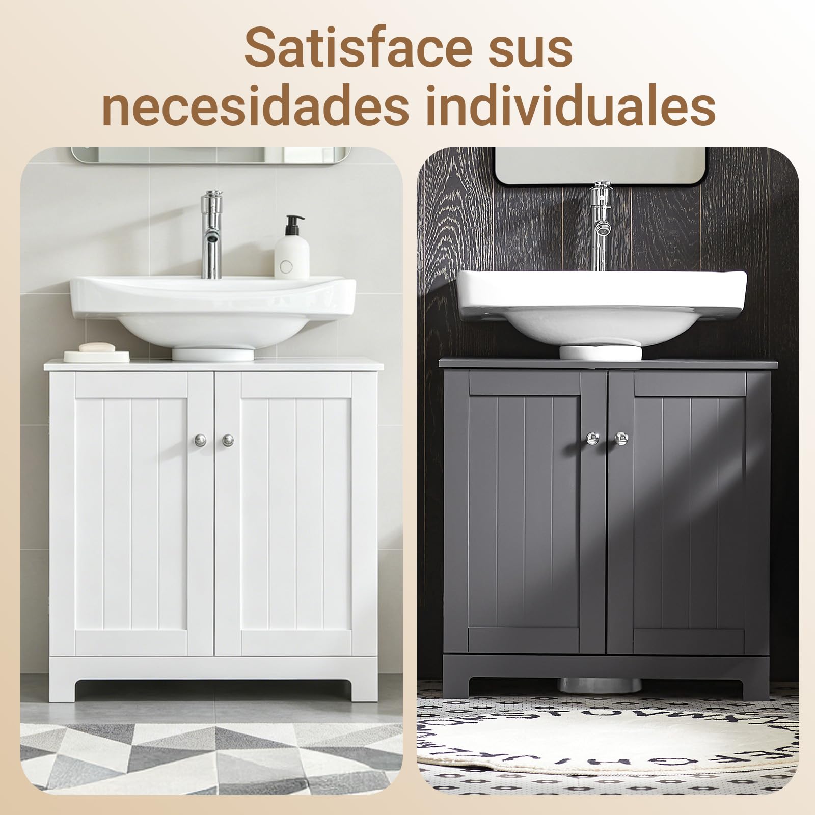 SoBuy Mueble bajo Lavabo con Corte para Sifón 60x29x60 cm Gris Oscuro | Armario Baño con Puertas y Balda Ajustable– Mueble Baño Lavabo Auxiliar en MDF, BZR18-II-DG