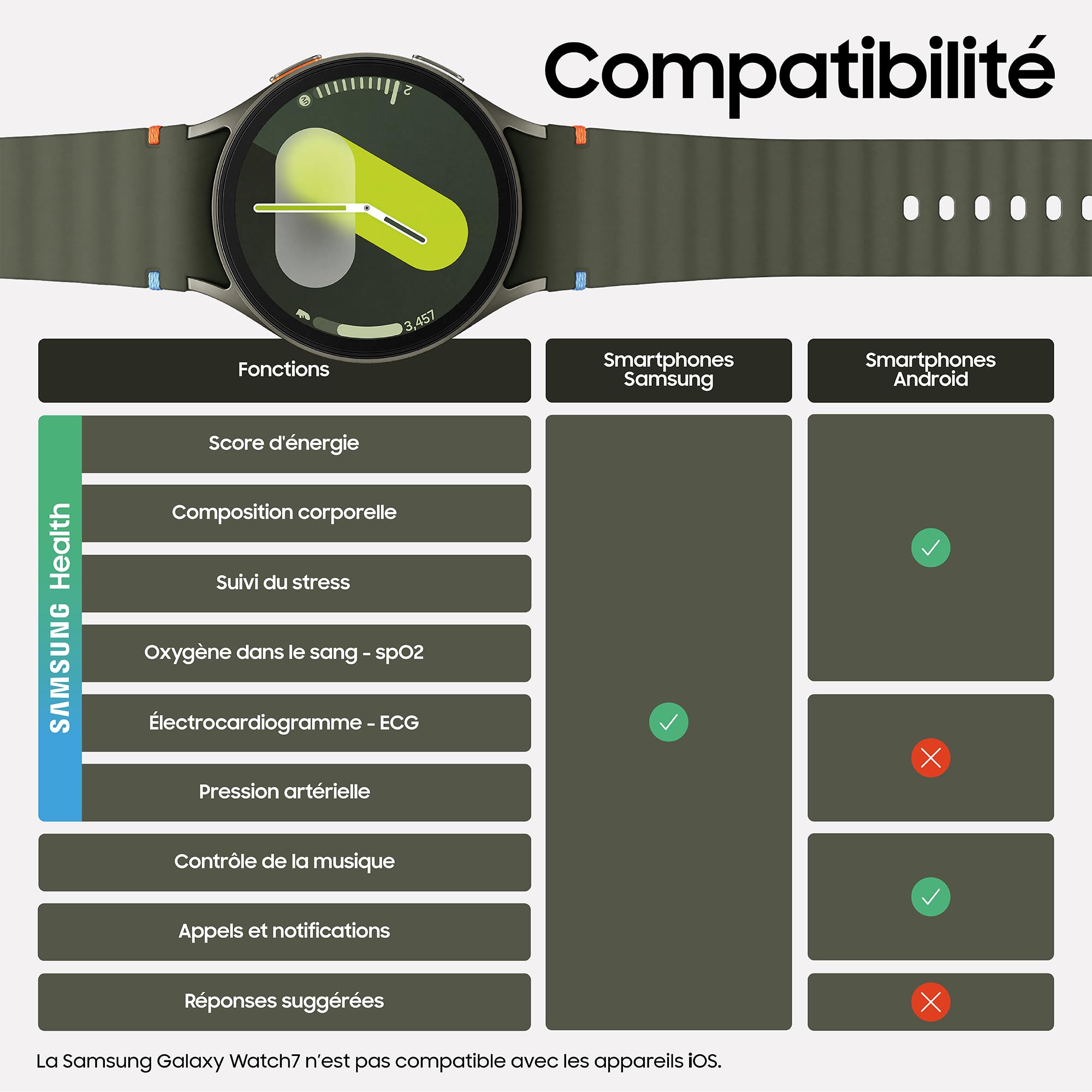 Samsung Galaxy Watch7, Montre Connectée, Suivi de Santé, Suivi de Sport, 44mm, Bluetooth, Vert, Galaxy AI, Chargeur secteur inclus (Version FR) [Exclusivité Amazon]