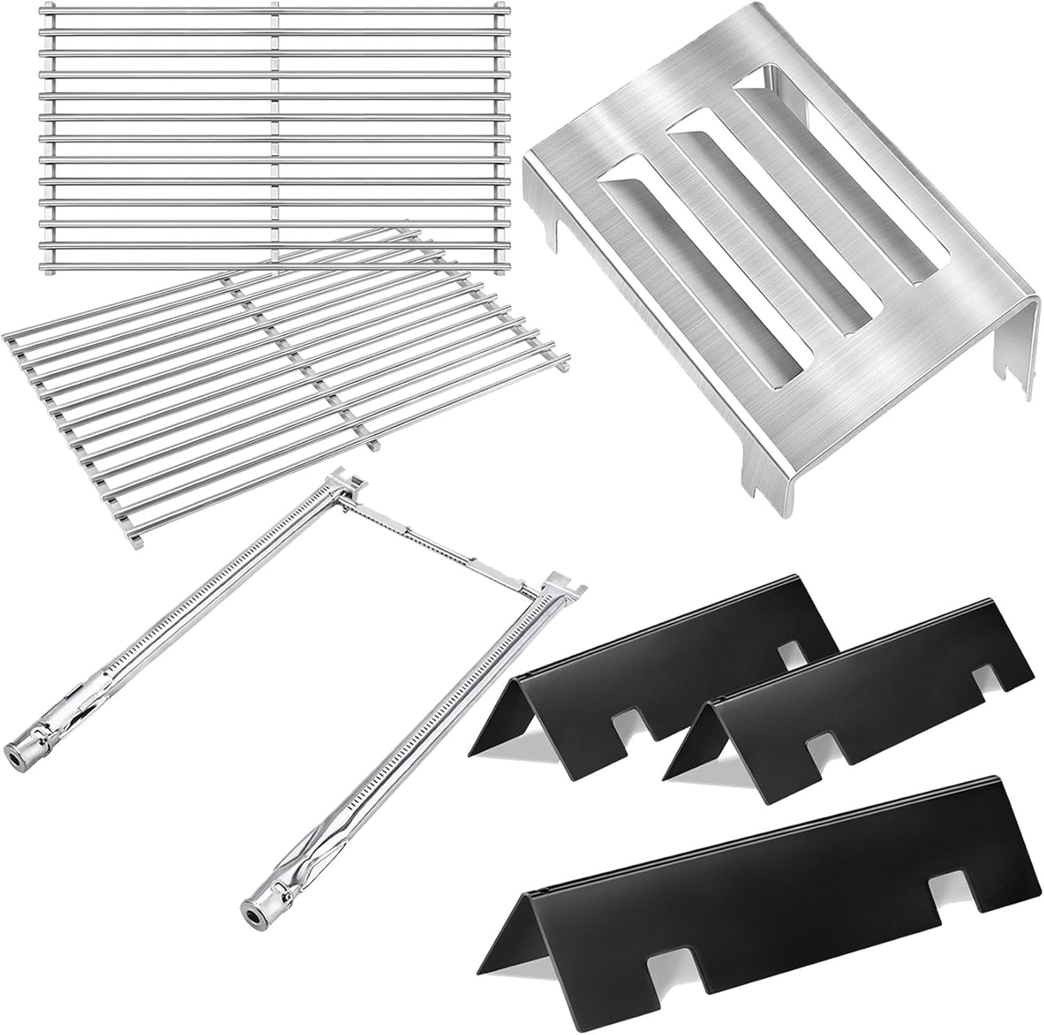 GasSaf 7637 7635 69785 67060 Grill Replacement Parts for Weber Spirit 200(Front-Knob), 17.5 Grill Grates, 15.3 Flavorizer Bars, 18 Burners Tube, 7 3/4 Heat Deflector for Weber GS4 Spirit II E210 E220