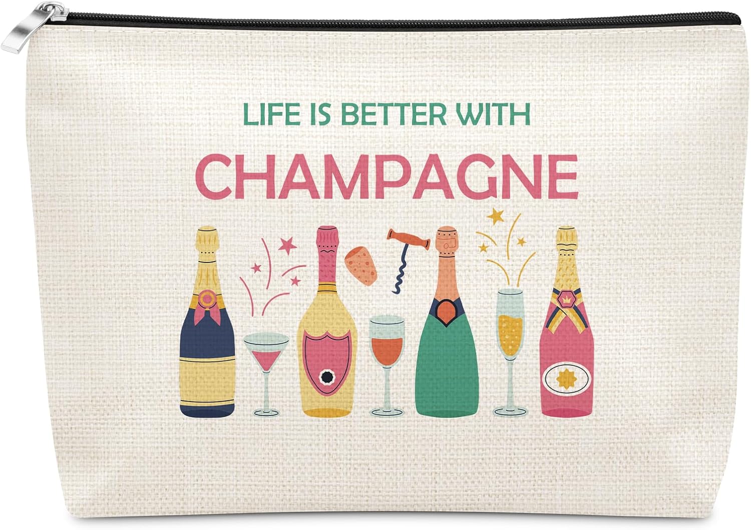 Sazuwu Champagne Lover Gift Makeup Bag Wine Trip Gifts Housewarming Drinking Themed Gifts for Champagne Lovers Best Friends Cosmetic Bag Birthday Christmas Gift for Women Wife Zipper Pouch