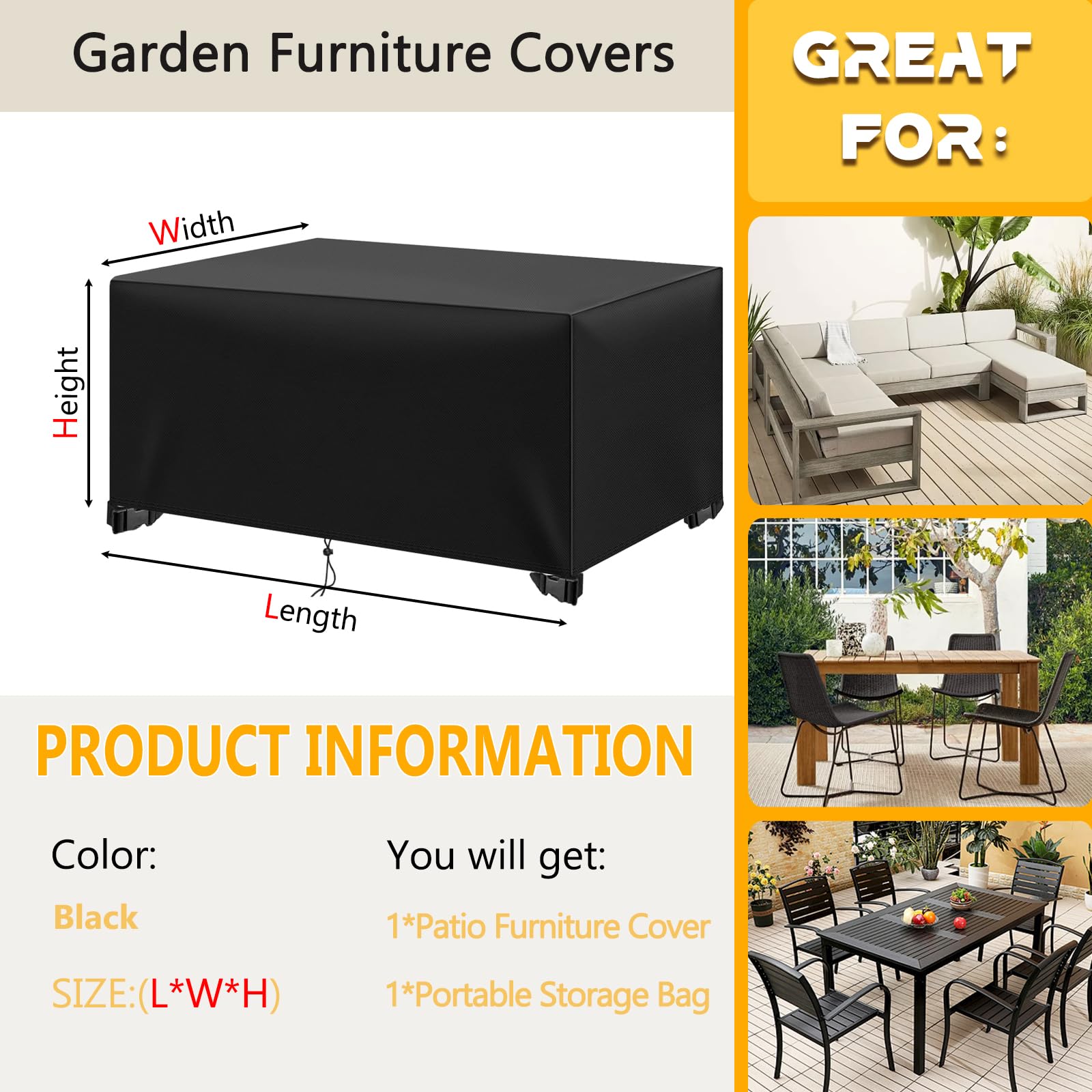 Copertura per Mobili da Giardino, 210D Tessuto Oxford Copertura Tavolo da Giardino Rettangolare, Coperture per tavoli da Giardino Impermeabili, Anti-vento, Anti-UV, Antipolvere, 125x63x74CM