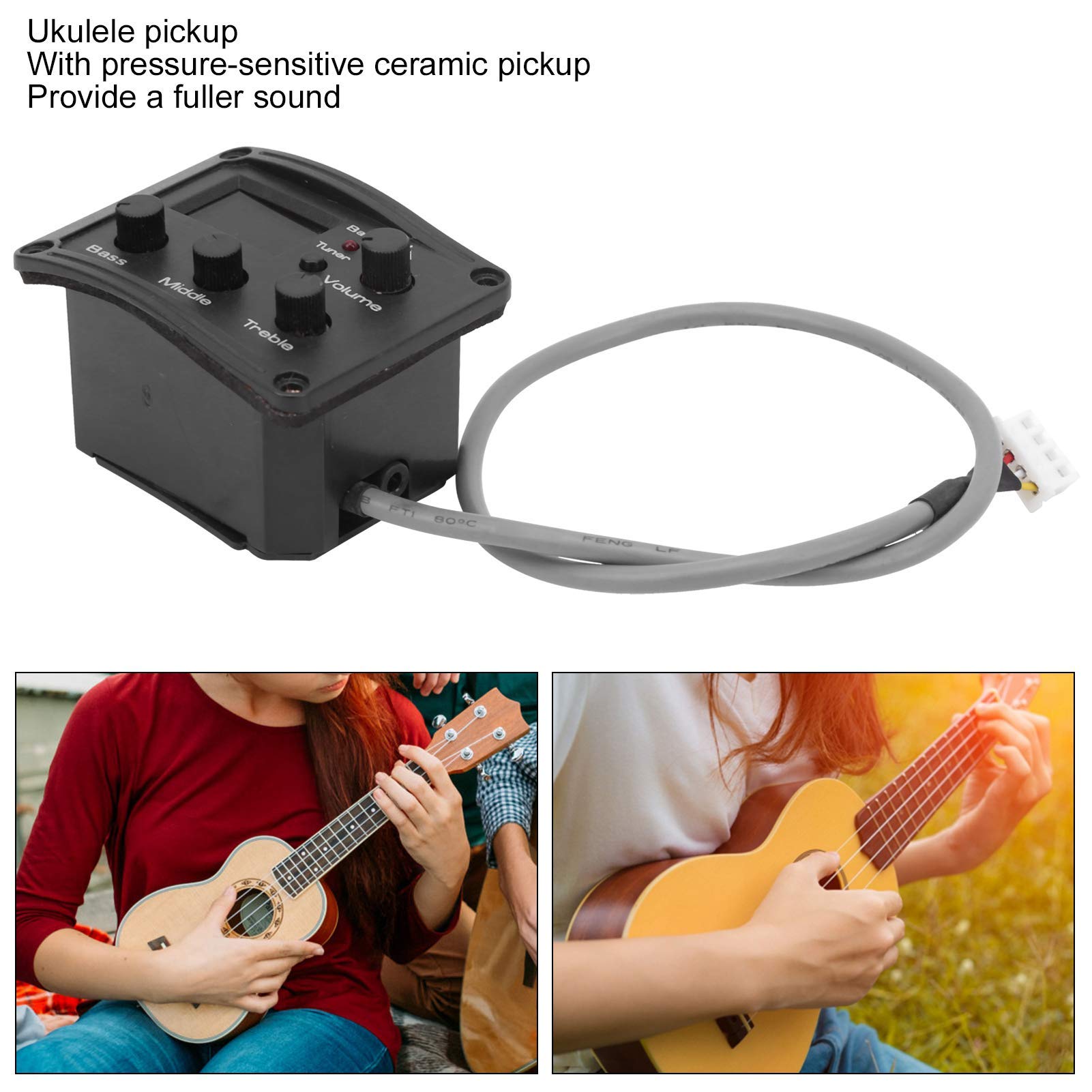 Dilwe Sintonizador EQ de Pastilla de Ukelele con Pantalla LED Ecualizador de 3 segmentos Accesorio de Instrumento Musical para Amantes del Ukelele