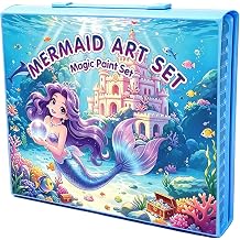 homicozy Mermaid Drawing Kit 208Pcs Art Set Gift for Girls Kids Age 4-12 | Portable Case, Double-Sided Easel, Markers, Crayons, Pencils, Oil Pastels, Watercolor Cakes, Birthday Gift for Girls