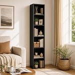 SiliBamb Narrow Bookshelf, 6-Tier Open Bookcase, Coner Shelf, Storage Shelves, Display Storage Shelves, Floor Standing Unit, Home Decor, Furniture for Home Office, Living Room, Bedroom, White