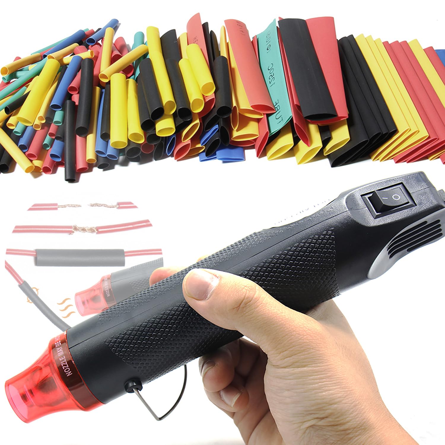 Mini pistolet à air chaud UE portable avec gaine thermorétractable - Accessoire pour bricolage en résine acrylique - Film rétractable - Idéal pour le gaufrage, le bricolage, le