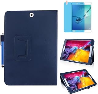 Schlankes Leder Hülle für Samsung Galaxy Tab S2 9.7 Inch 2015 (SM-T810 T813 T815 T817 T819),Mehrwinkel Ständer Voll schützendes Tablette Cover,Mit Stylus Pen,Bildschirm Film (Blue)