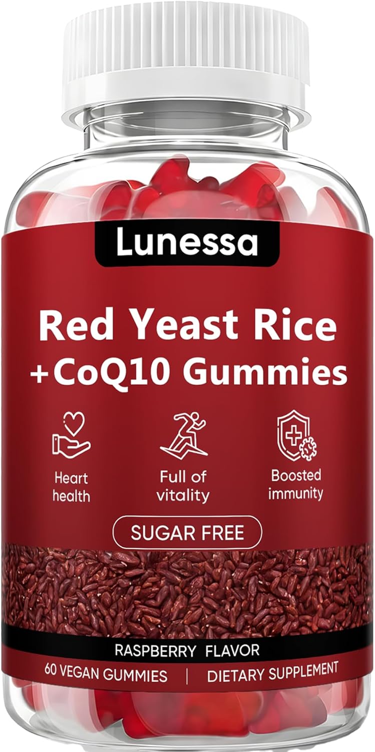 Red Yeast Rice with CoQ10, Red Yeast Rice Cholesterol Cleanse, Non-GMO, Vegan, Raspberry Flavor, 120 Gummies