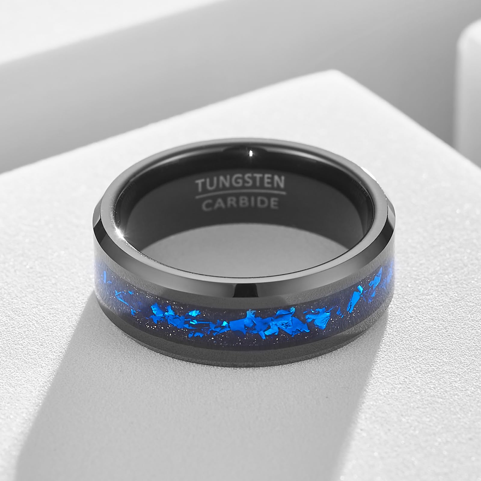 Fascia con Intarsio Nebula - Anello Nuziale in Tungsteno Nero Larghezza 8mm con Intarsio in Foil Nebula per Uomo e Donna (Misura USA)