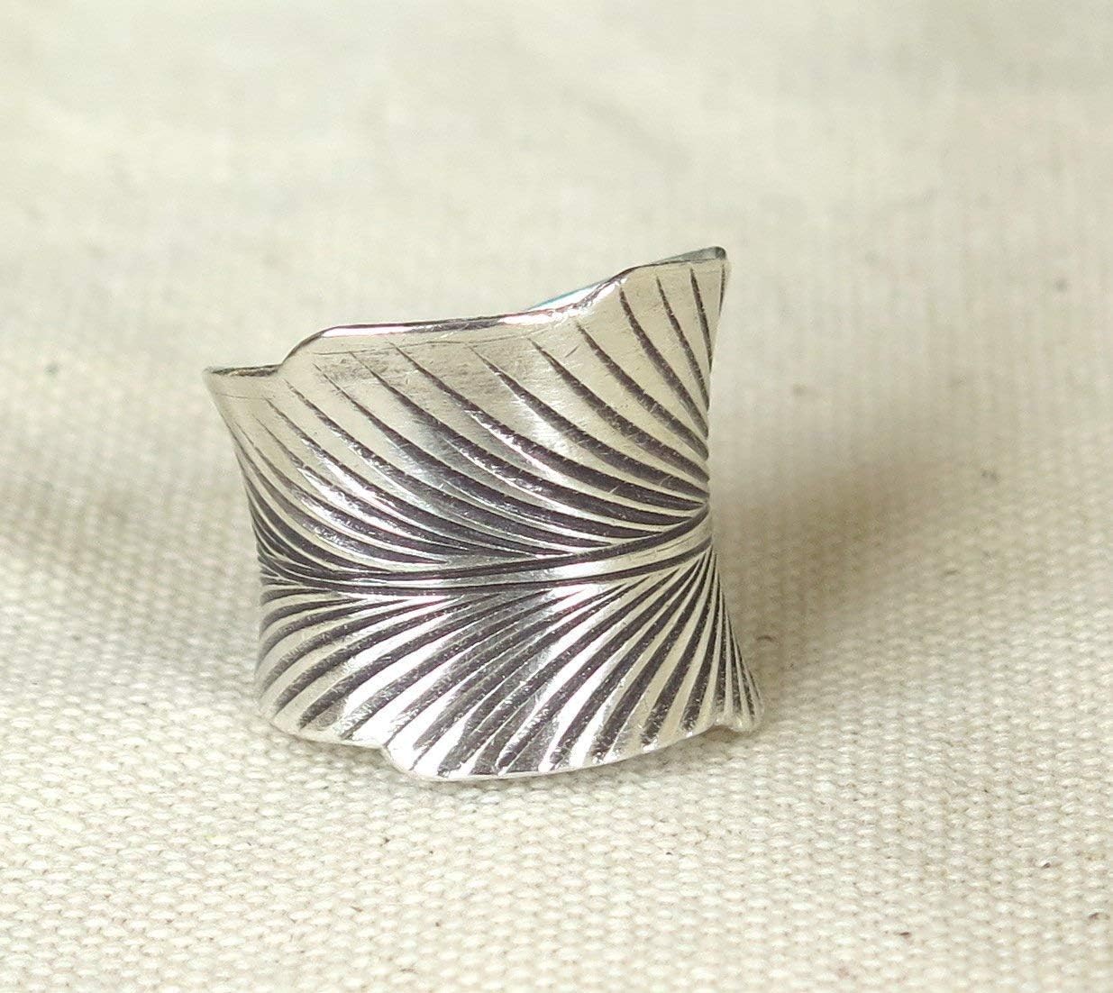 Sterling Silver Wide Boho Wrap Band Leaf Ring, Handmade Engraved Palm Leaf or Feather Tribal Ring, Adjustable, Can fit any finger, Also as Thumb ring, Gift for Her