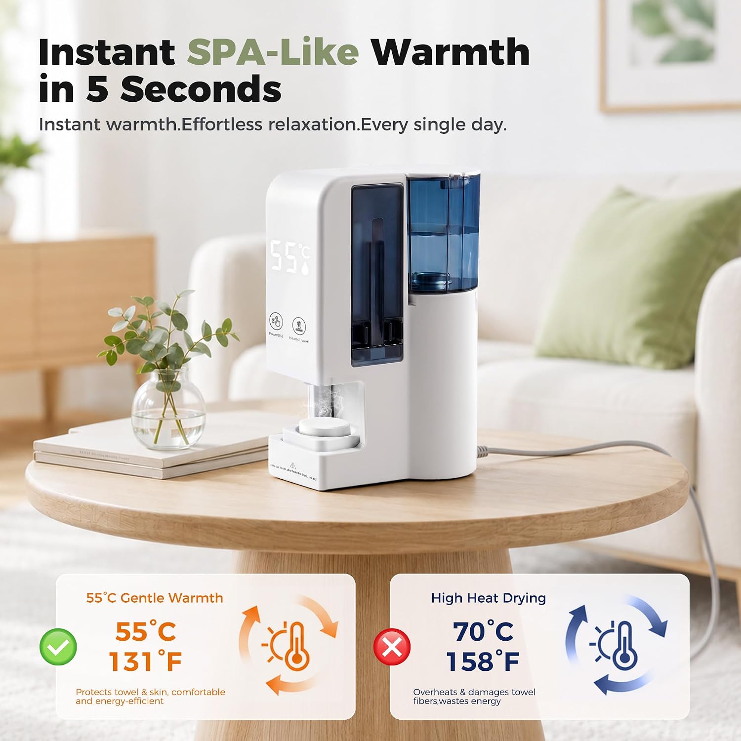 Hot Towel Dispenser,Automatic Smart Hot Towel Warmer, 5-Second Fast Heat Constant Temperature 55℃ Towel Warmers for Bathroom and Salon, with 20 Compressed Towel Tablets (White)