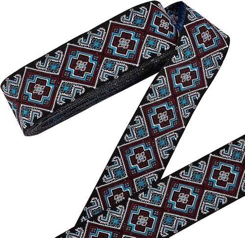 PH PandaHall Cinta de jacquard azul de 7.66 yardas, 1-78 pulgadas1.9 in, cinta tejida floral embridada, tela bohemia, cinta de coser étnica jacquard