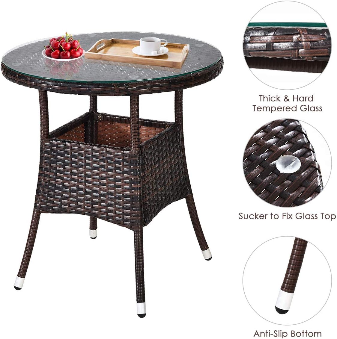 DORTALA 4-Piece Sectional Furniture Patio Set L-Shape Outdoor Wicker Sofa Set w/Cushions & Sophisticated Glass Coffee Table Couch Modern Deck Rattan Furniture for Garden Poolside Balcony, Dark Brown