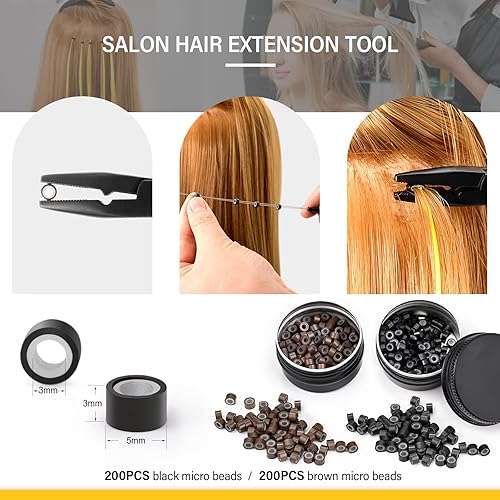 Miniatura 3 de Gomake Microlinks - Kit de extensiones de cabello, alicates para cerrar y quitar extensiones de cabello, herramienta de bucle de microcuentas, 400
