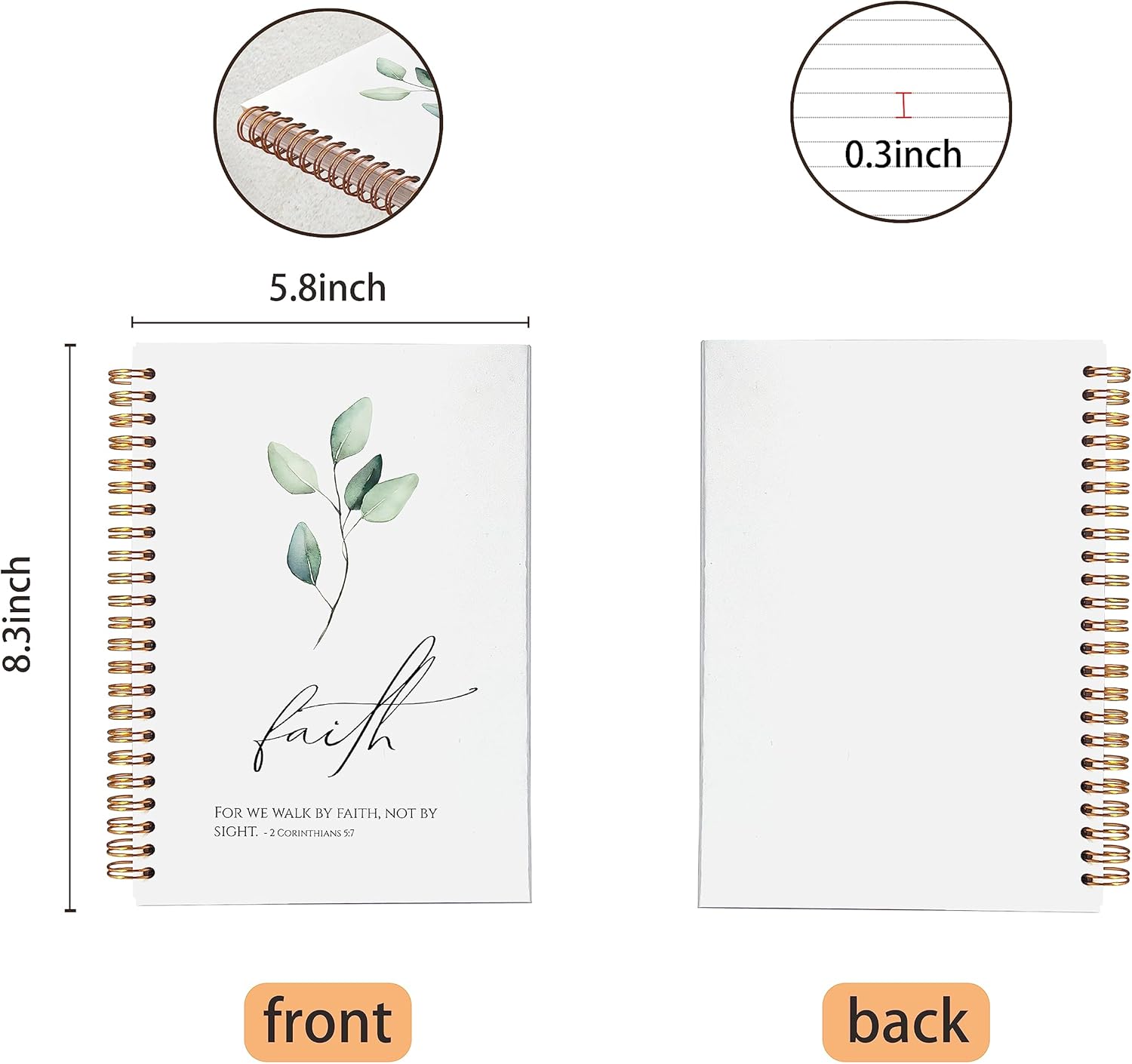 VNWEK Bible Scripture 2 Corinthians 5:7 For Me Walk By Faith Not By Sight Spiral Notebook Journal 5.5 X 8.3 Inches,Christian Lined Hardcover Spiral Notebook,Christian Gifts For Women Men Faith Teens - Image 5