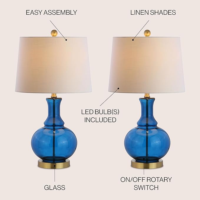 JONATHAN Y JONATHAN Y JYL1068C-SET2 Set of 2 Table Lamps Lavelle 25" Glass LED Table Lamp Contemporary Transitional Bedside Desk Nightstand Lamp for Bedroom Living Room Office College Bookcase, Cobalt Blue photo 3