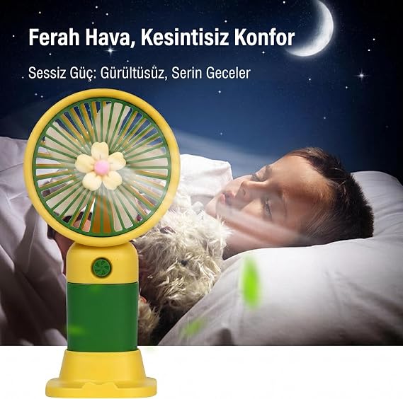 Coverzone El Tipi Mini Fan, 250mAh Batarya, USB Şarj Edilebilir, Doğal Rüzgar Özelliği, Taşınabilir ve Kompakt Tasarım, Seyahat ve Ofis İçin İdeal, Yüksek Performans, Serinletici Etki (Yeşil Avokado)