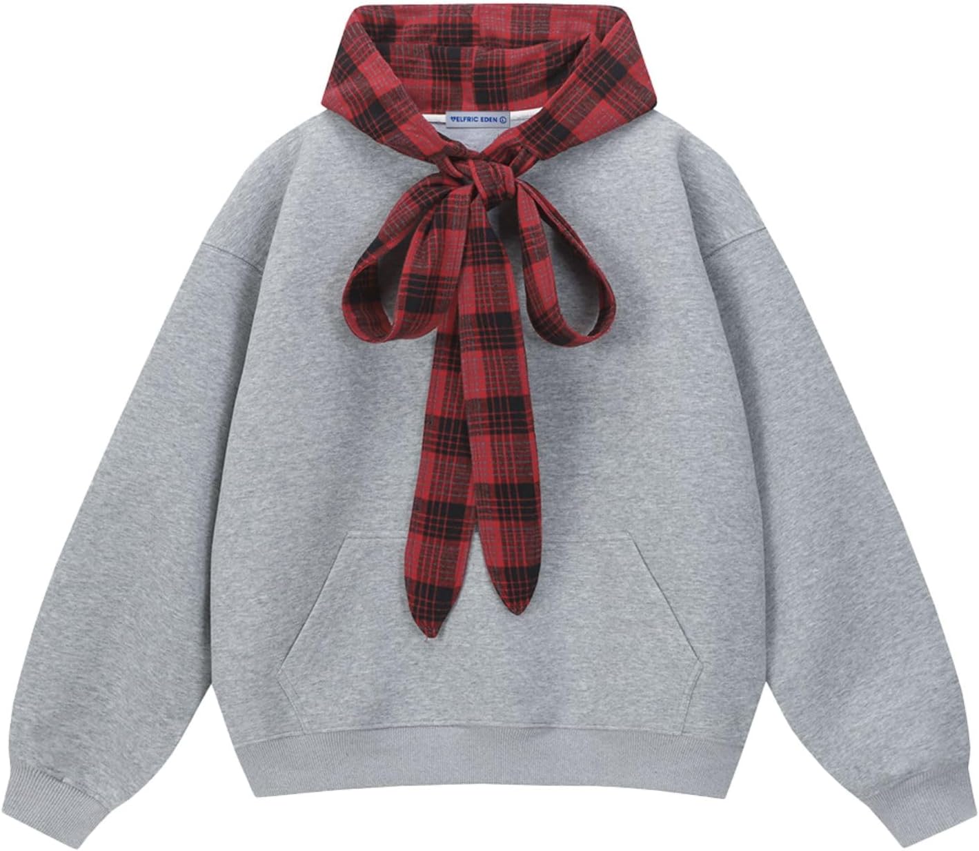 Aelfric Eden Plaid Bow Pullover Hoodie Women Men Sweatshirt Hooded Oversized Casual Streetwear Loose Y2K Unisex Hoodies Tops