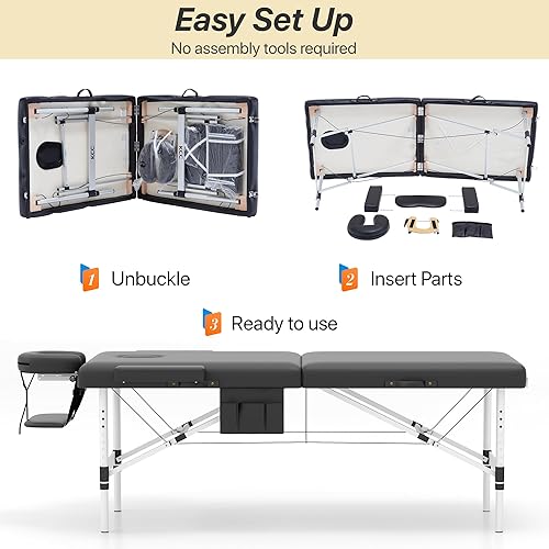 Miniatura 7 de KCC Mesa de masaje de espuma viscoelástica, portátil, plegable, de alta calidad, altura ajustable, 84 pulgadas de largo, 28 pulgadas de ancho, mesa