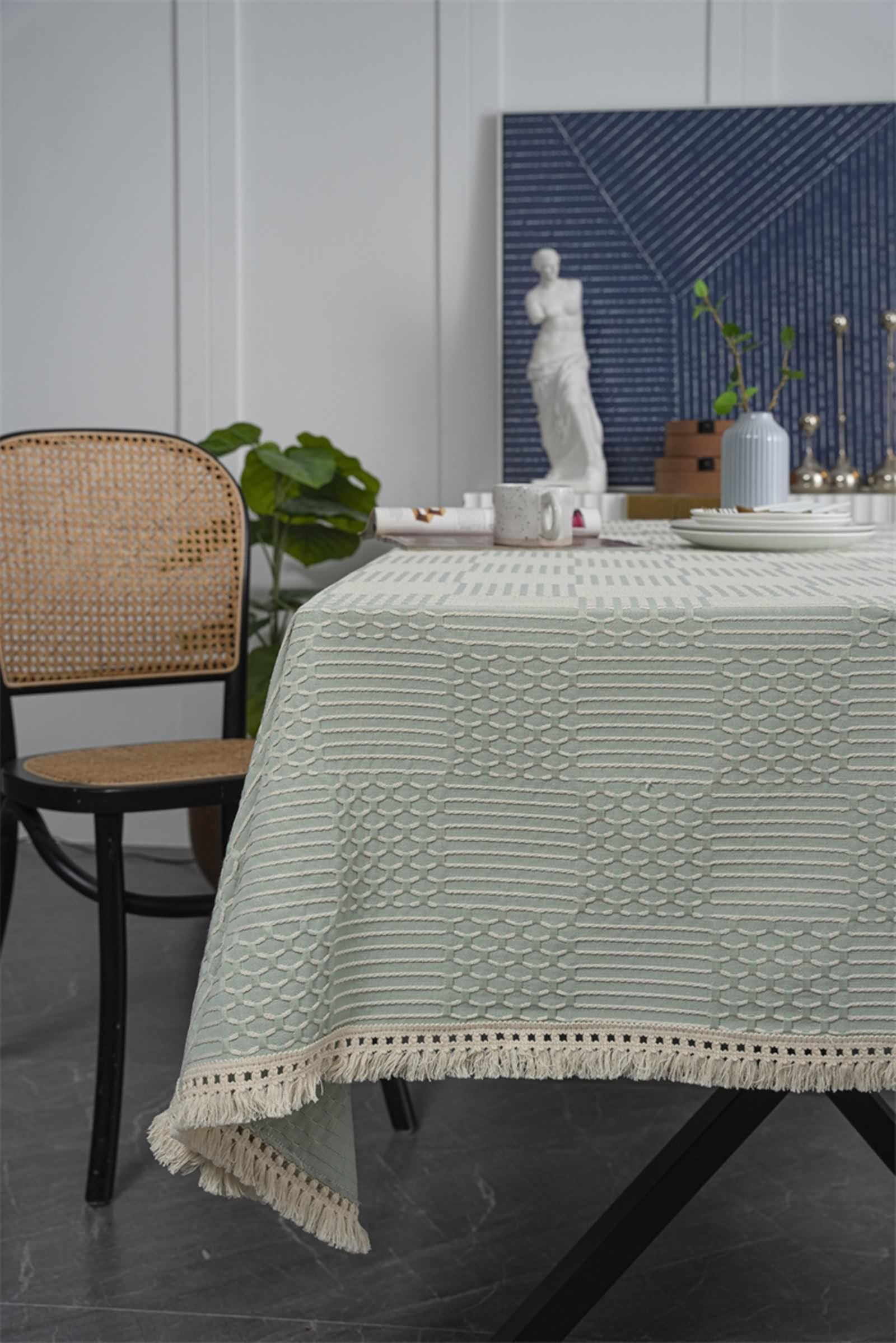 Tovaglia Elegante Tavolo Soggiorno, Tovaglia Poliestere Verde Chiaro Controllo Del Colore Solido Copri Tavolo 120X160CM per Cucina