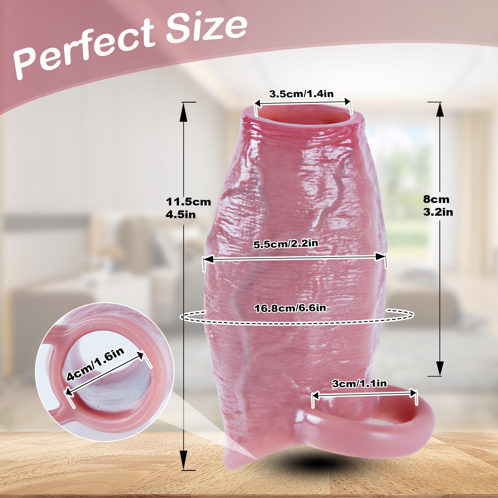 Guaina per pene ispessita realistica in silicone da 5,5 cm di diametro, riutilizzabile, con glande aperto e anello elastico per il pene,ritarda l'eiaculazione,migliora l'erezione,giocattolo per adulti