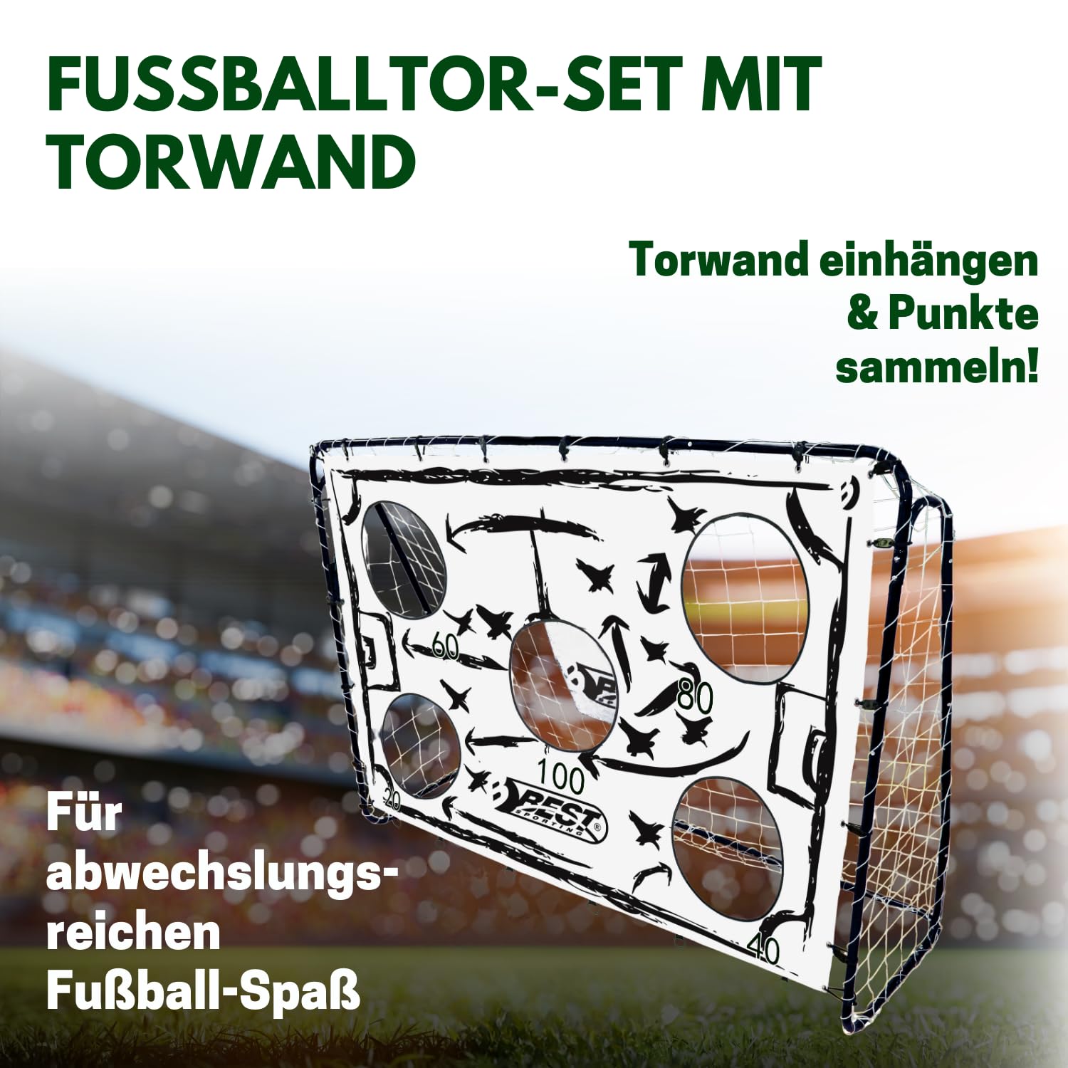 Best Sporting Fußballtor Set I 213cm x 152cm I mit Torwand mit 5 Schusslöchern, Ball & Pumpe I Fußball Tor in verschiedenen Motiven I Hochwertiges Kindertor im praktischen Set I Taktik Design
