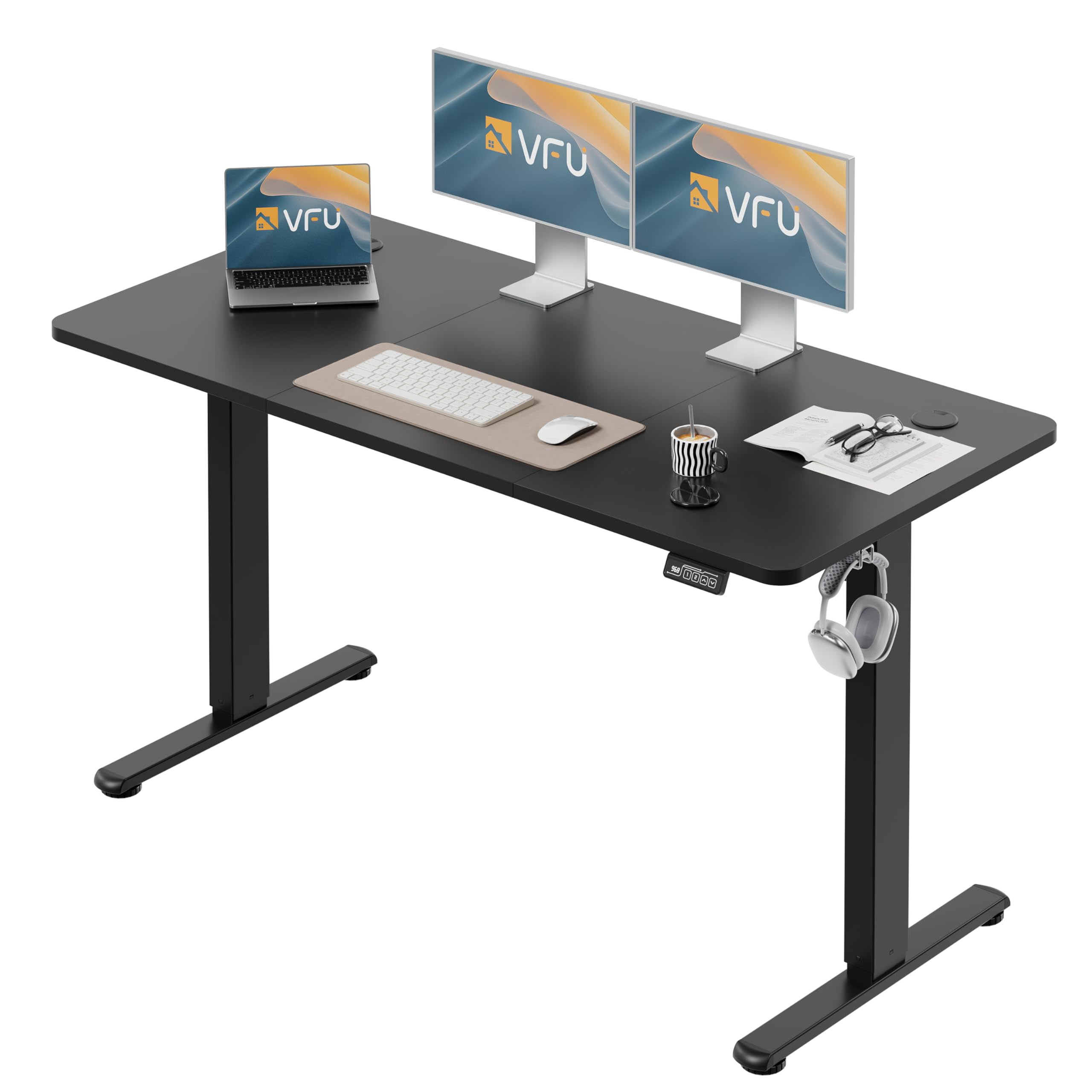 WALKINGDESK in hoogte verstelbaar bureau, 140 x 60 cm elektrisch Staand Bureau, zit-sta tafel computerbureau geheugenfunctie voor 4 hoogtes, Eik