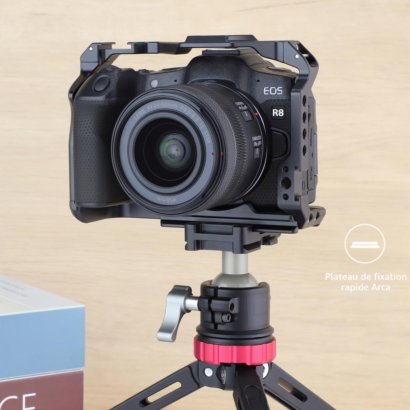 LEFTFOTO Cage pour appareil photo Canon R8 – Cadre de protection pour EOS R8 avec base Arca, griffe, fente de sangle, trous de vis 6,35 mm, compatibilité avec stabilisateur DJI RS - pour prise de vue