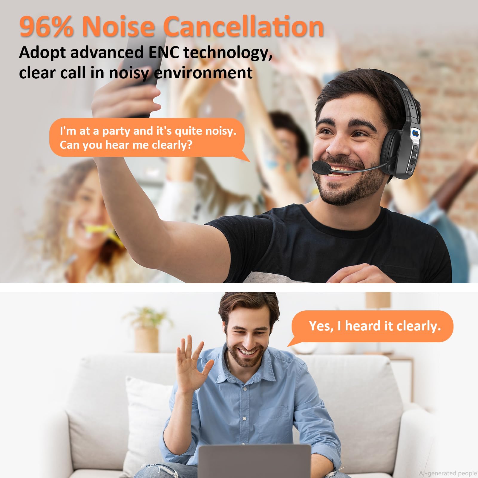 LEVN Bluetooth Headset with Microphone, Trucker Bluetooth Headset with AI Noise Cancelling & Mute Button, Wireless On-Ear Headphones 65 Hrs Working Time, for Trucker Home Office Remote Work Zoom — Amazon image 2