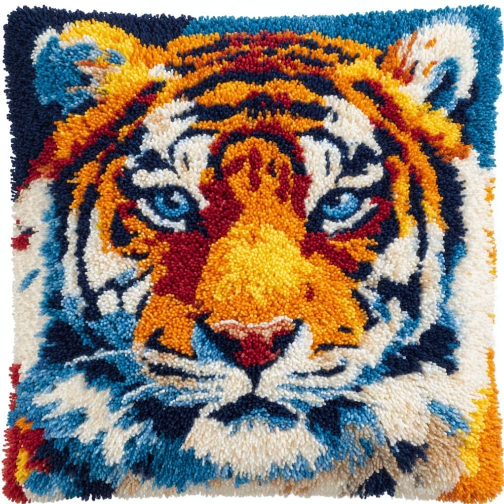 AxiangziK Latch Hook Rug Cushion Kit 43x43cm,Tiger