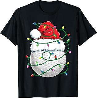 Golf Ball Santa Hat Men Womens Christmas Golfing Xmas Lights T-Shirt