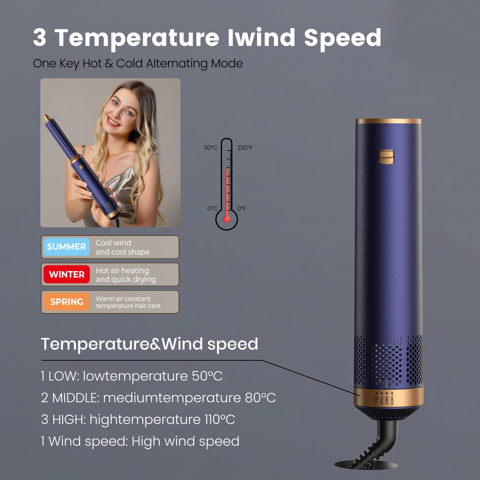 Air styler pro Secador 5 en 1 Moldeador de Pelo 5 Cabezales 3 Temperaturas
