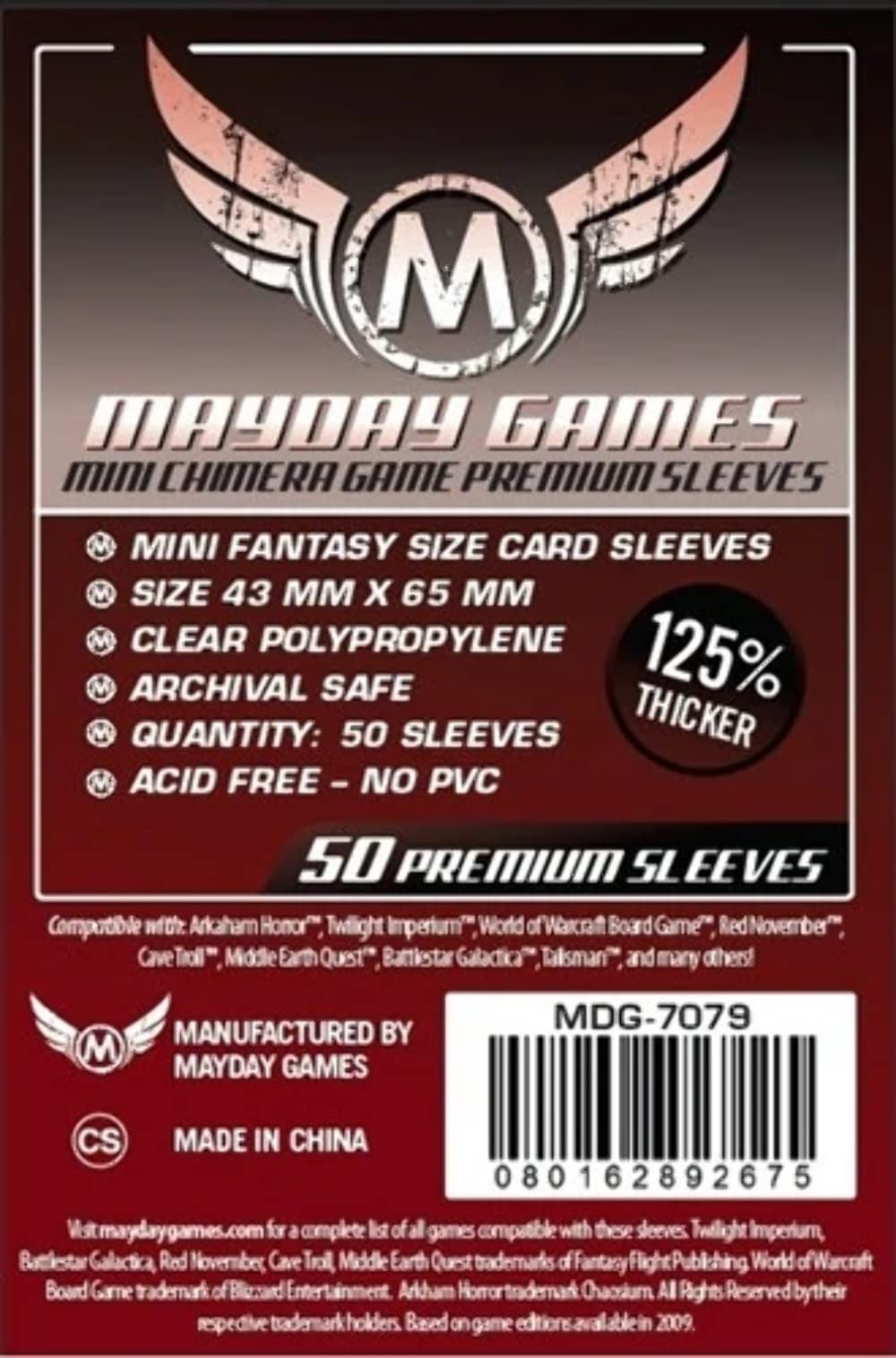Mayday Games 43 x 65 mm SLEEVES Mini Chimera USA Premium Card Game (Pack of 50)