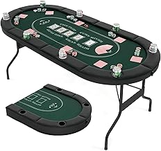 DREAMADE Foldable Poker Table for 8 Players, Poker Table Game Table with Drink Holder, Poker Table, Roulette Table with Metal Frame, 182 x 82 x 75 cm (Green)