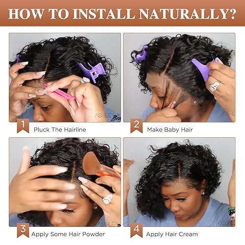 Miniatura 9 de WIGER Pelucas de cabello humano rizado con encaje frontal, sin pegamento, peluca de cabello rizado negro duendecillo HD, peluca de encaje ondulado