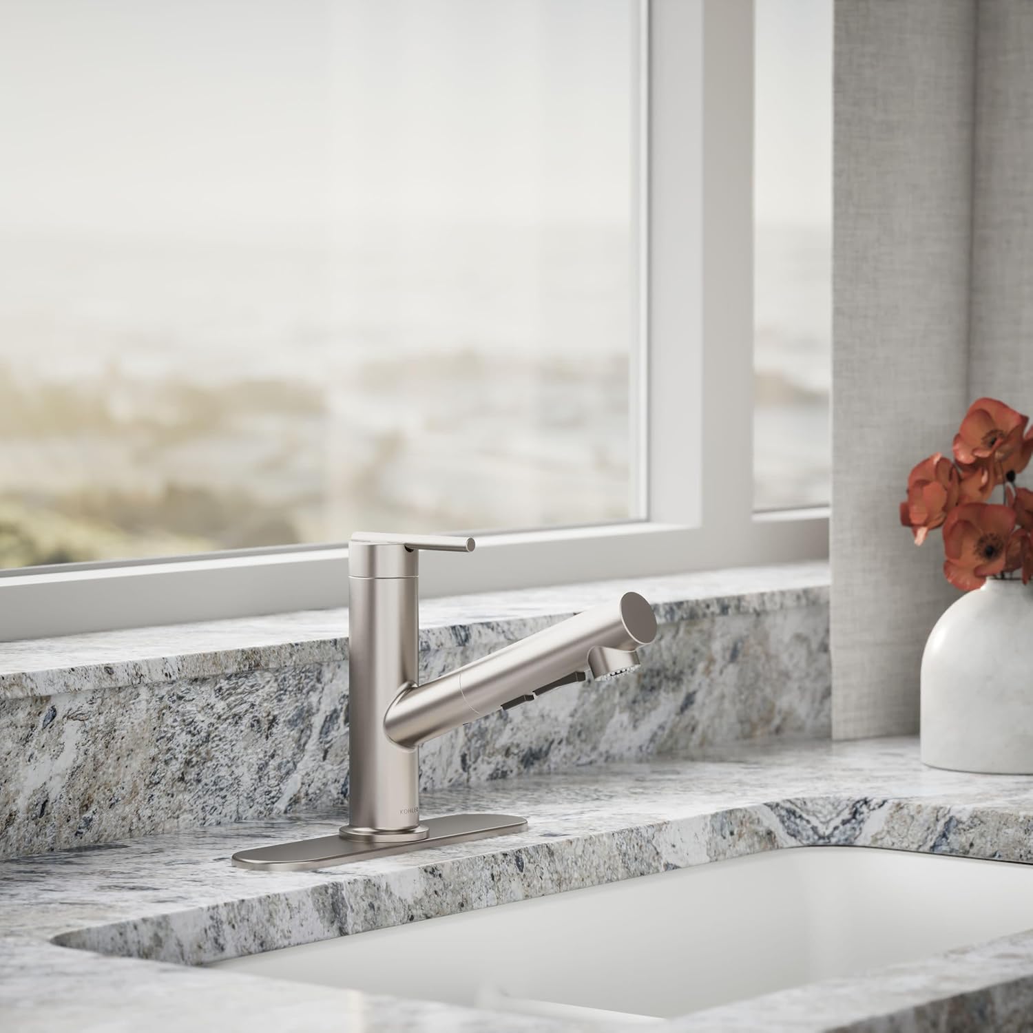 KOHLER 22976-VS Crue Pull-Out Kitchen Faucet, Pull Out Sprayer, Single-Handle, Utility Faucet, Vibrant Stainless