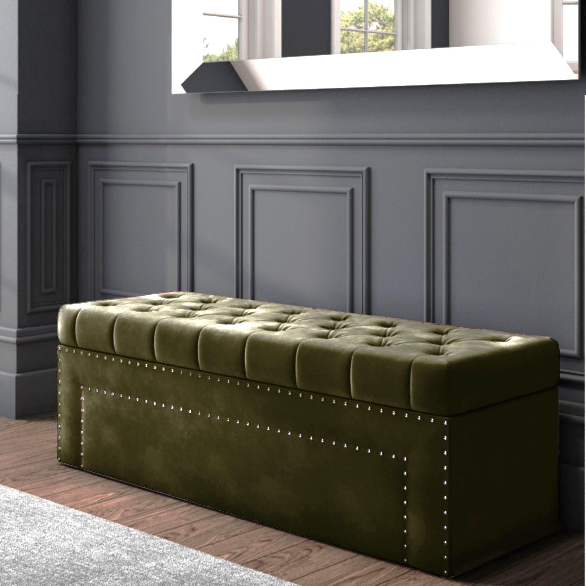 Duke Large Ottoman Storage Box, Velvet Upholstered Blanket Box with Hinged Lid, End of Bed Storage Bench, Bedroom Ottoman Storage Bench, Storage Ottoman Seat for Living Room, Hallway & Bedroom
