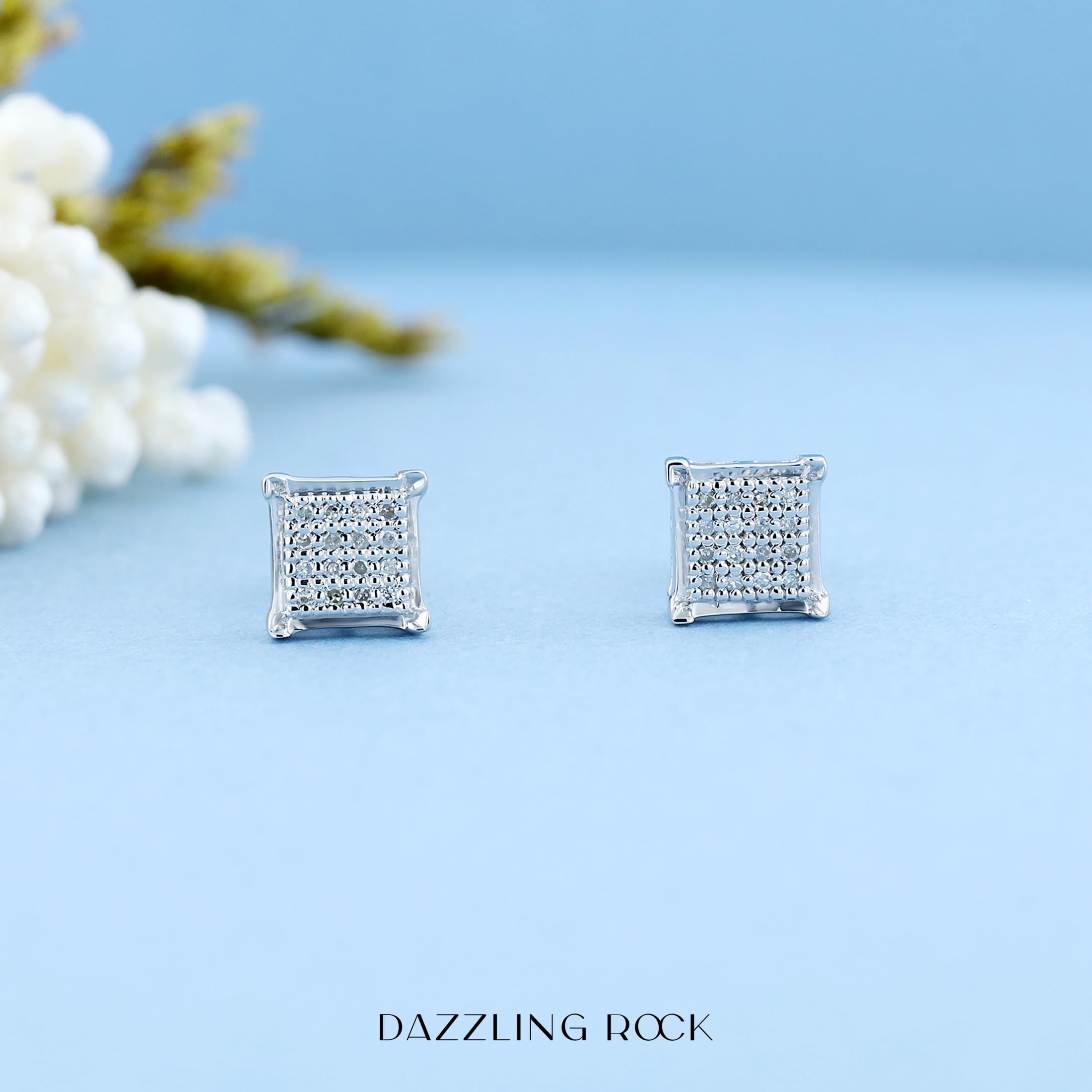 Dazzlingrock Collection 0.06 quilates (ctw) aretes de perno prisionero helado de hip hop cuadrado con punta en v de diamante blanco, plata de ley de los hombres|