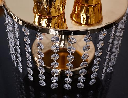 Miniatura 4 de Soporte para pastel con colgante de cristal de 12 pulgadas de diámetro, juego de mesa de postre dorado de 16 pulgadas de alto, puede sostener grueso