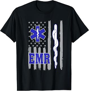 American Flag Blue Thin line EMR Emergency Medical Responder T-Shirt